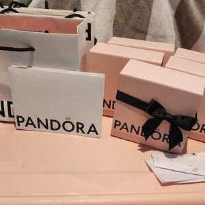 Pandora White Bags & Blush Pink Boxes with Black Bow